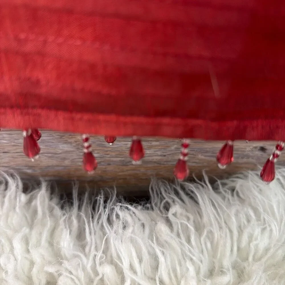 HOME ESSENTIALS Bead Fringe Table Runner Burgundy Maroon Red 68” Length